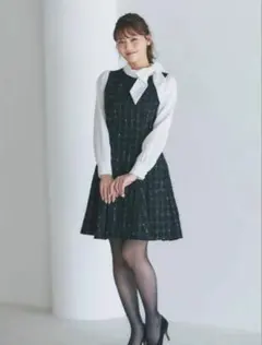 tocco closet サイドリボン付きツイードドッキングミニワンピース