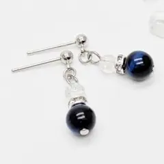 天然石　ピアス6mm【ブルータイガーアイ】、4mm【クラッククォーツ】