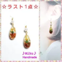 No.1312-E　【値下げ】ドライフラワー☆かすみ草☆レジンピアス・イヤリング