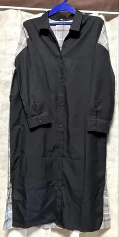 長袖　ロングシャツワンピース　黒