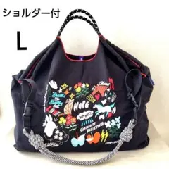 Ｌ 刺繍 エコバッグ トートバッグ ストラップ付　ガーデン　ブラック　黒　軽量