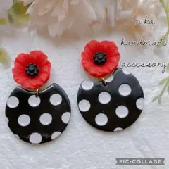 オリエンタルポピーとドット柄変形プレート