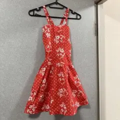 赤い花柄ドットノースリーブワンピース 130