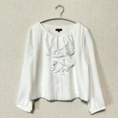 INDIVI/３８/フリルデザインブラウス/ホワイト/白/長袖/きれいめ/上品