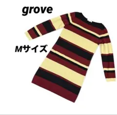 ★美品【グローブ】ボーダー柄 長袖 ロング ニットワンピース ベージュ Mサイズ