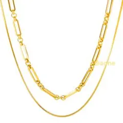 ネックレス 二連 スクエアチェーン ゴールド ステンレス 新品 オシャレ 豪華