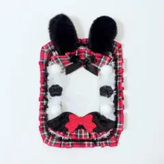赤チェック×黒　うさぎちゃん　トレカケースデコ　硬質カードケースデコ　肉球