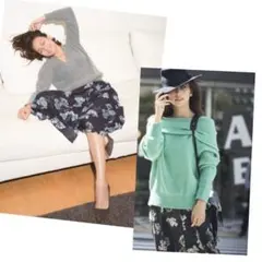 【新品タグ付】マイストラーダ＊花柄 タック エアリー フレアスカート 36 紺