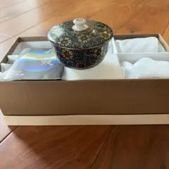 蓋付き湯飲み 金色花柄　九谷焼 5客セット