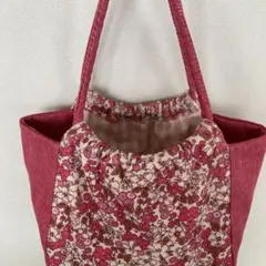 ピンク花柄グラニーバッグ(ボールみたいな丸バッグ)