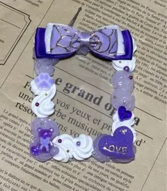 紫デカリボン　ホイップデコ　硬質トレカケース　くま　LOVE紫ハート