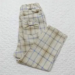 プティマイン　【防汚】スマイルパンツ　リボンポケット/薄ベージュ/チェック