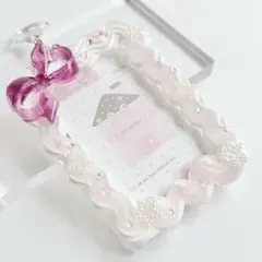 シンプルリボンのバイカラーホイップデコ　トレカケース　キーホルダー【B8】