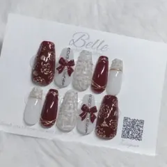 ネイルチップ バラ 花 冬 フレンチガーリー ツイードワンホン量産型地雷スナ系