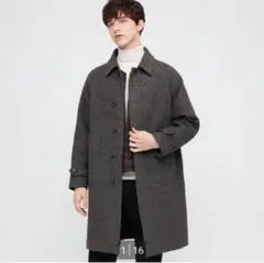 【未使用に近い】UNIQLO シングルブレストコート グレー チェック柄