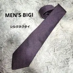 メンズビギ シルク100% ネクタイ パープル 千鳥格子柄