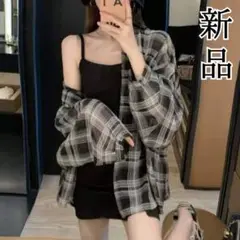 ✨セール✨現品限り✨新品✨長袖 シャツ チェック柄 パフスリーブ 透け感 韓国