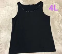 【大きいサイズ】ビーズ装飾付きブラックタンクトップ 4L