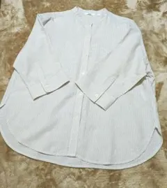 UNIQLO リネンブレンドバンドカラーシャツ/ストライプ/7分袖 ベージュ