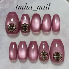 【オーダー受付】クロスネイル/クロムパーツ/ピンク/マグネットネイル