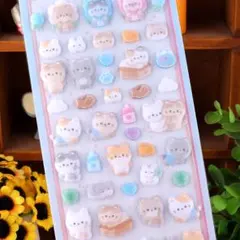 ふわふわ 猫ちゃん シール フロッキー コットンパフィー