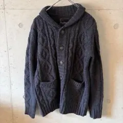 【極美品】HalHam ケーブル編み ニットカーディガン ショールカラー 紺