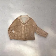 【上品】透け感 レトロ ヴィンテージ風 ジャケット フリル ブラウンMのサムネイル