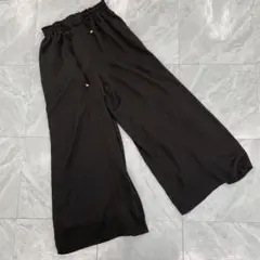 VICKY ワイドパンツ ブラック 無地 ウエストゴム ひも付き Sサイズ