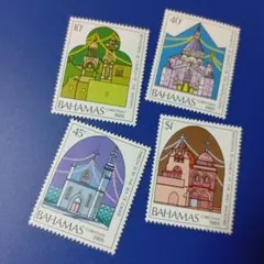 7796 外国切手 バハマ 1989年 クリスマス 教会 4V