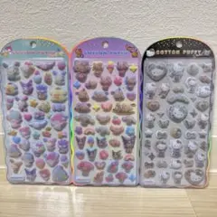 新作　コットンパフィーシール　サンリオ　日焼けキティー　ヒョウ柄キティー　他３枚