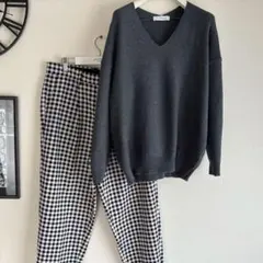 春物ドルマンニットとギンガムチェックワイドパンツセットアパートバイローリーズ