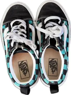 VANS キッズスニーカー ブラック/ターコイズチェック　19センチ