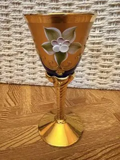 ベネチアングラス アンティーク 金彩手描き ワイングラス ムラーノ 赤