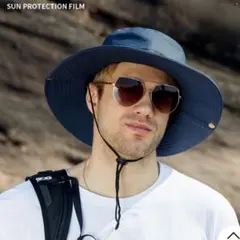 サファリハット ネイビー　釣り キャンプ 日焼け防止 UVカット アウトドア