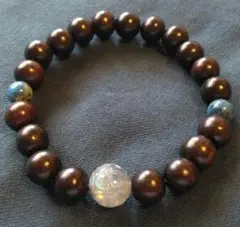 黒檀ブレス　ラブラドライトマニ車回紋珠　管理用識別A