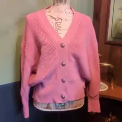 PLST ピンク Vネック カーディガン M