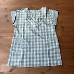 すてきな先生⭐︎CAFEギンガムチェック エプロン グリーン 刺繍入りのサムネイル