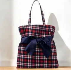 トートバッグ レディース リボン付き チェック柄トート エコバッグ 2way