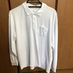 ホワイト 長袖 ポロシャツ 胸ポケット付き