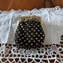 ビーズ装飾付き黒がま口コインケース