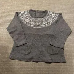 COMME CA ISM グレー刺繍カットソー 90