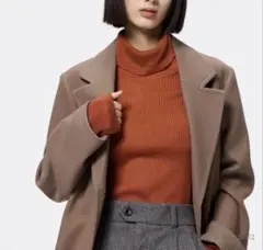 GU ジーユー リブタートルネックセーター ニット L ダークオレンジ