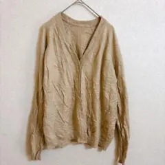 ベージュ Vネック ニットカーディガン 羽織りカジュアル 輸入古着 レディース