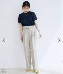 リネンライク ハイウエストワイドパンツ
