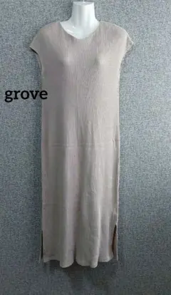 グローブ　grove　リブニット　ノースリーブ ロングワンピース　ベージュのサムネイル