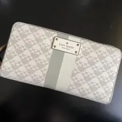 kate spade ストライプ長財布 ホワイト/グレー