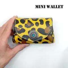 本革レザーミニウォレットヒョウ柄レオパードUVプリントかわいい小さいレディース