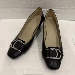 パンプス レザー 23.5cm ブラック バックル スクエアトゥパンプス