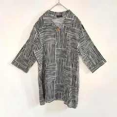 カラバサ シャツ チュニック 半袖 M L ボーダー ストライプ ウッドボタン