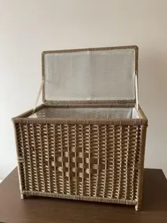 フタ付き 蓋付き 籐（ラタン）調 バスケット 収納ボックス 裏地付き